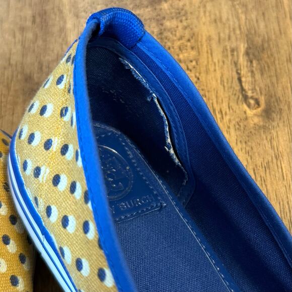 Tory Burch Ballet Flat Signature Logo Canvas Polka Dot Shoe Yellow Blue Size 8 - Picture 9 of 10